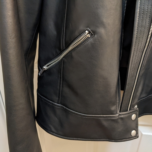 Vegan Leather Cropped Moto Jacket L Tall - Picture 5 of 6